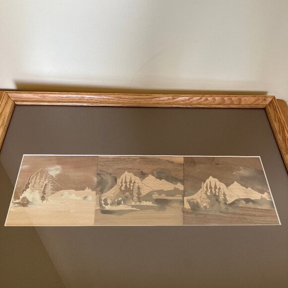 Mountain Forest Wooden Marquetry Framed Picture Inlay Wood Panel Caelin Artworks - Picture 3 of 6